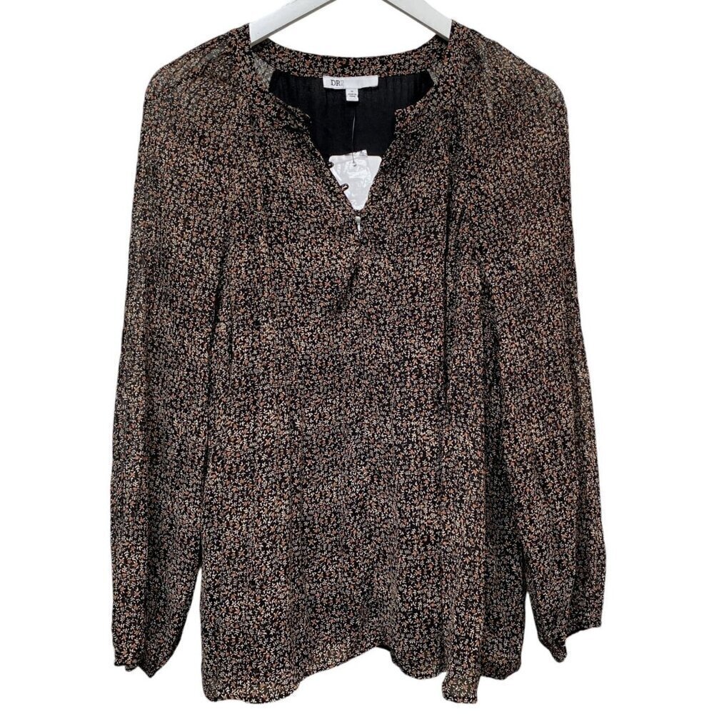 DR2 by Daniel Rainn Top Size Medium Womens Floral Peasant Blouse Black NWT